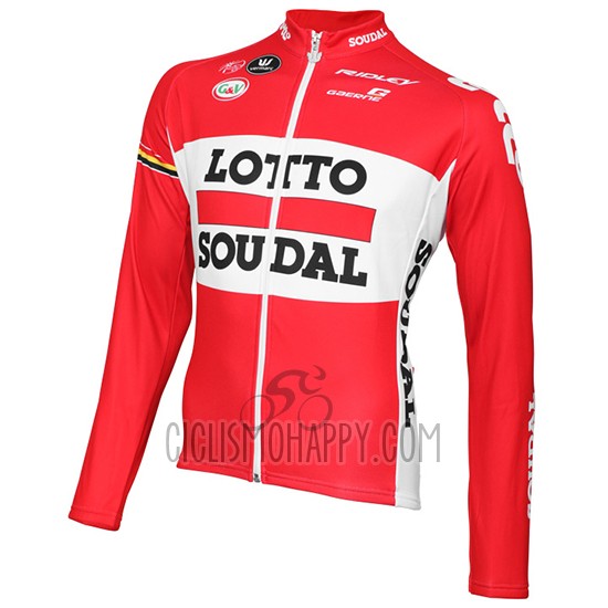 Lotto Soudal Cycling Jersey Bib Tight 2015 Long Sleeve Red and White